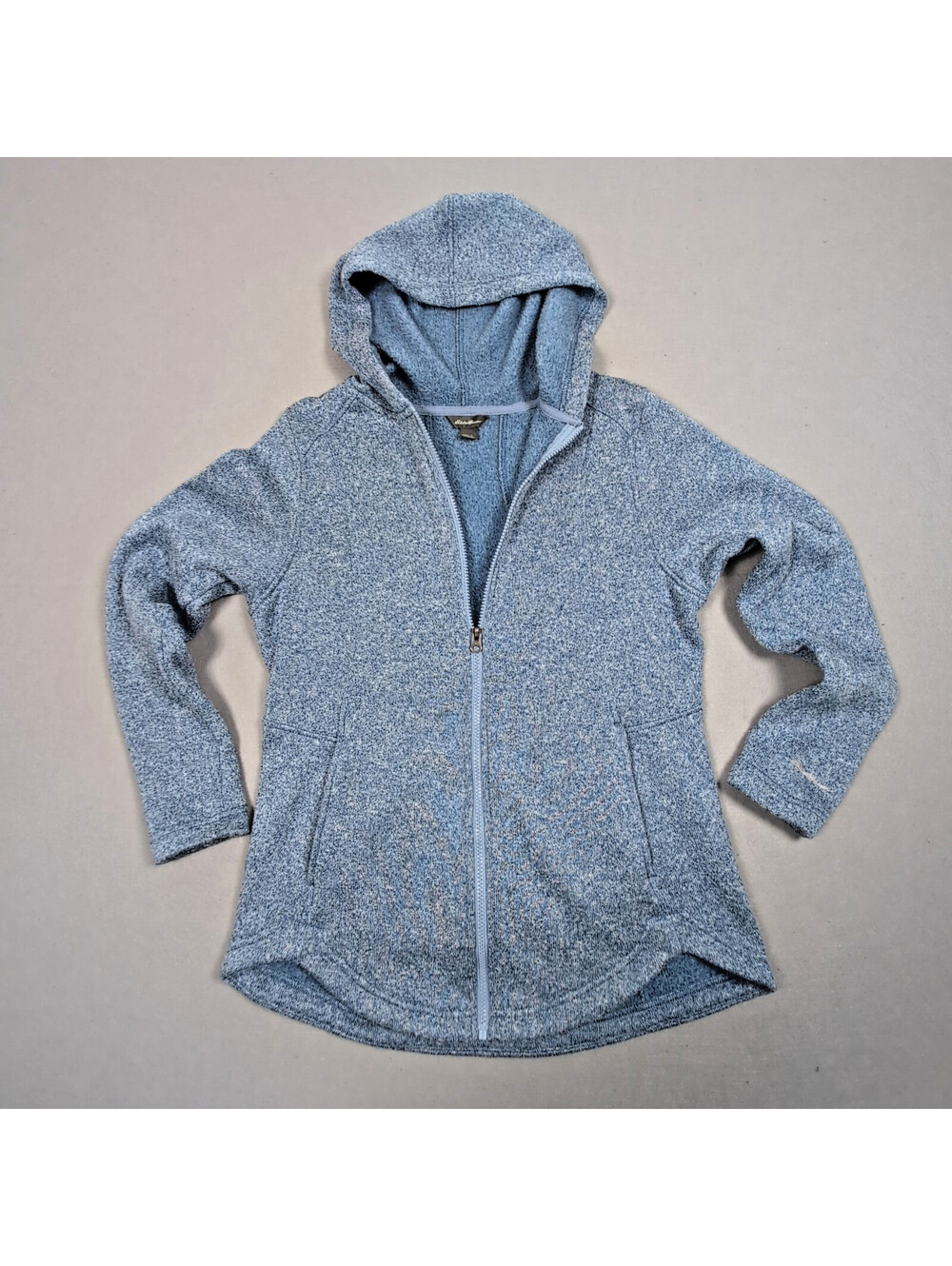 Eddie Bauer Womens Fleece Lined Poly Full zip Hooded Sweater Size Large Blue